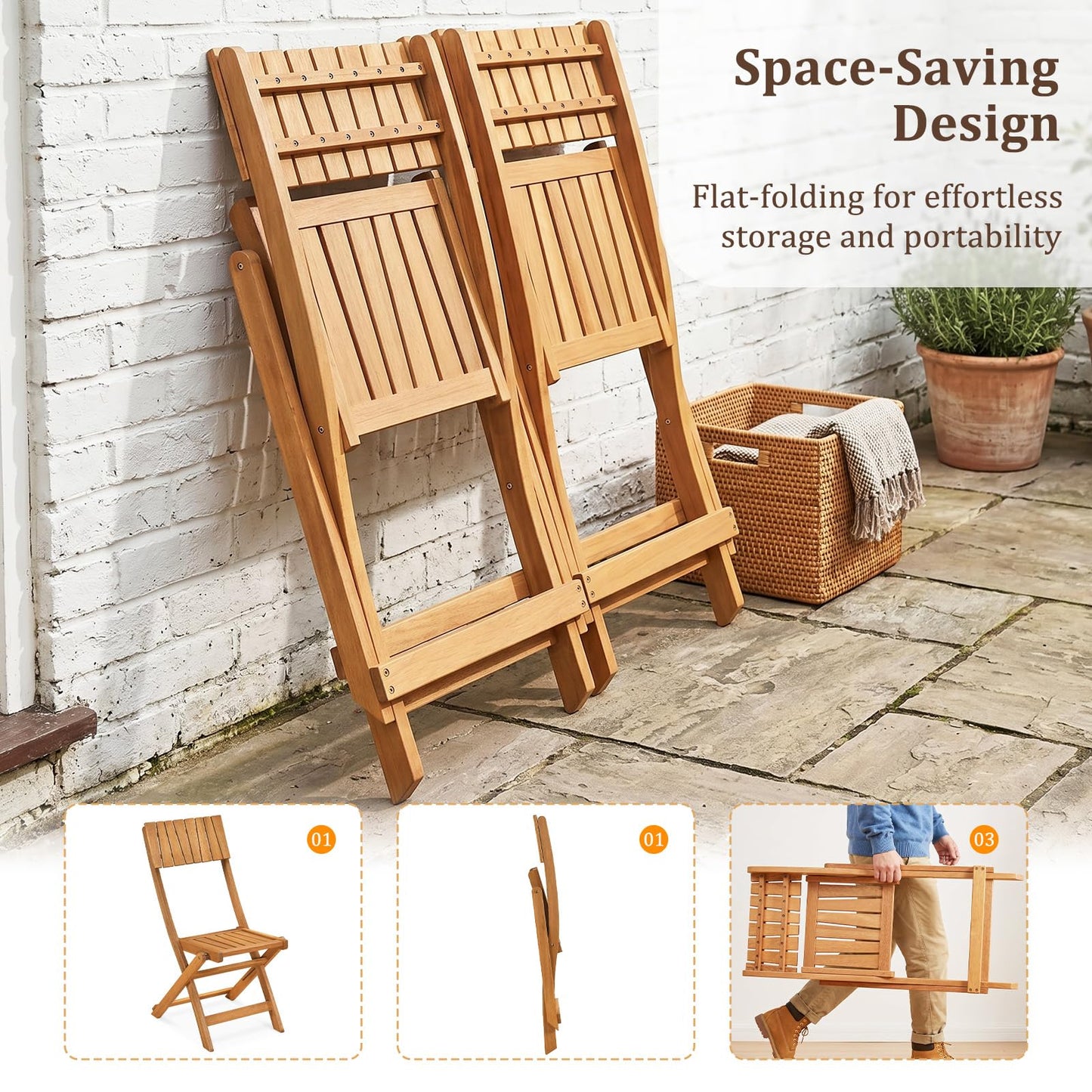 Tangkula Wood Foldable Patio Chairs Set