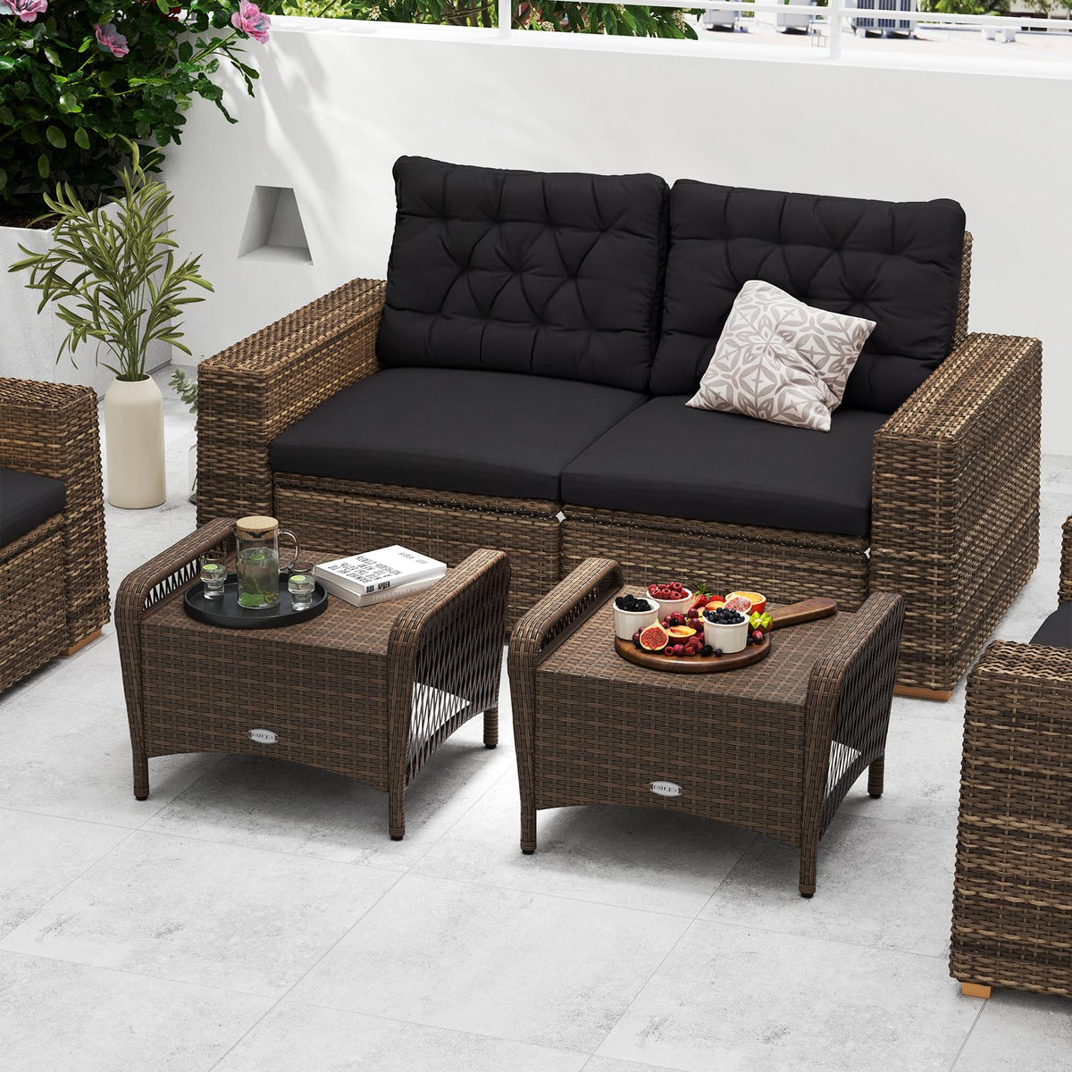Tangkula 2 Pieces Patio Wicker Ottomans with Removable Cushions