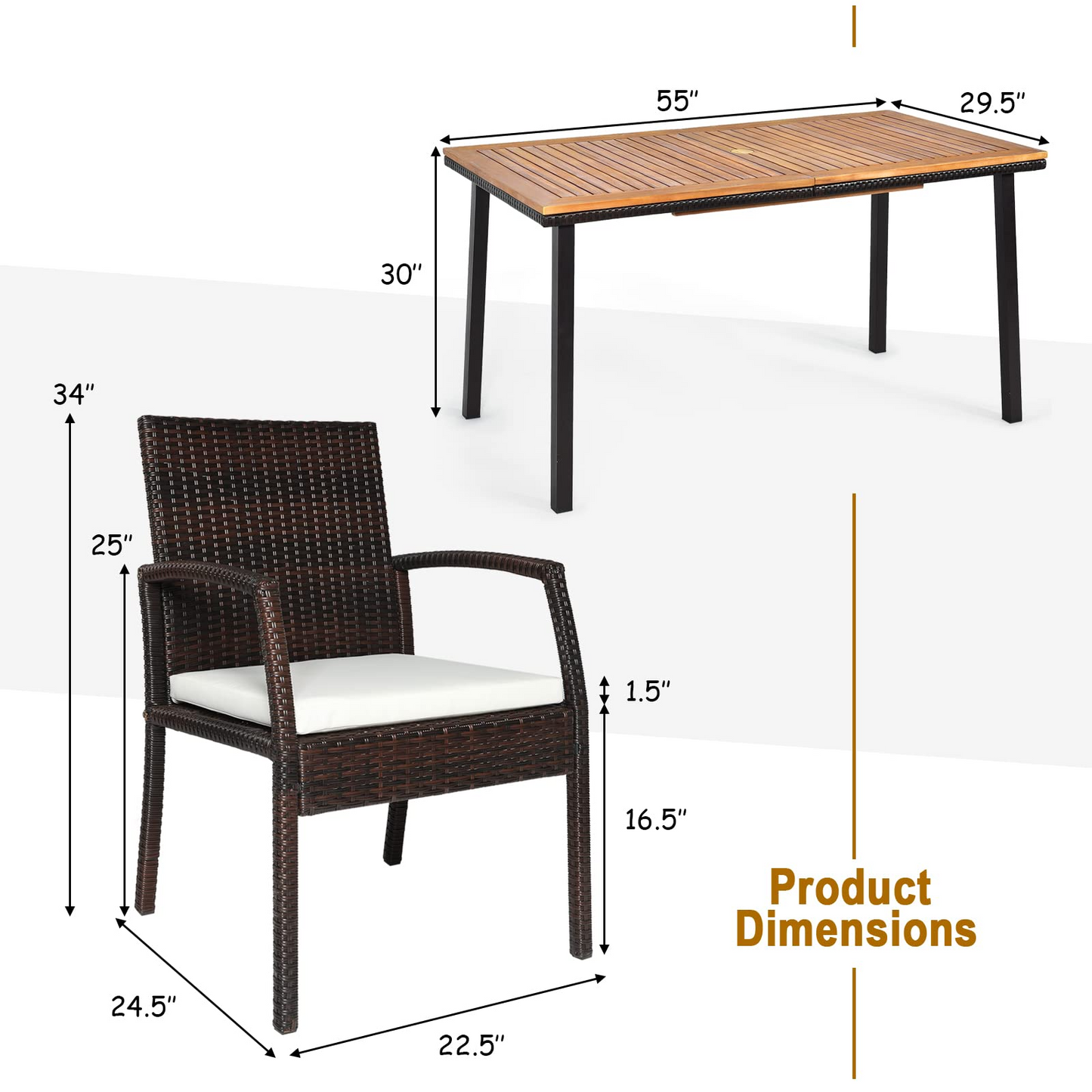 Tangkula 7 Pieces Outdoor Dining Set, Steel Frame Patio Dining Table Set w/ 6 Rattan Armrest Chairs