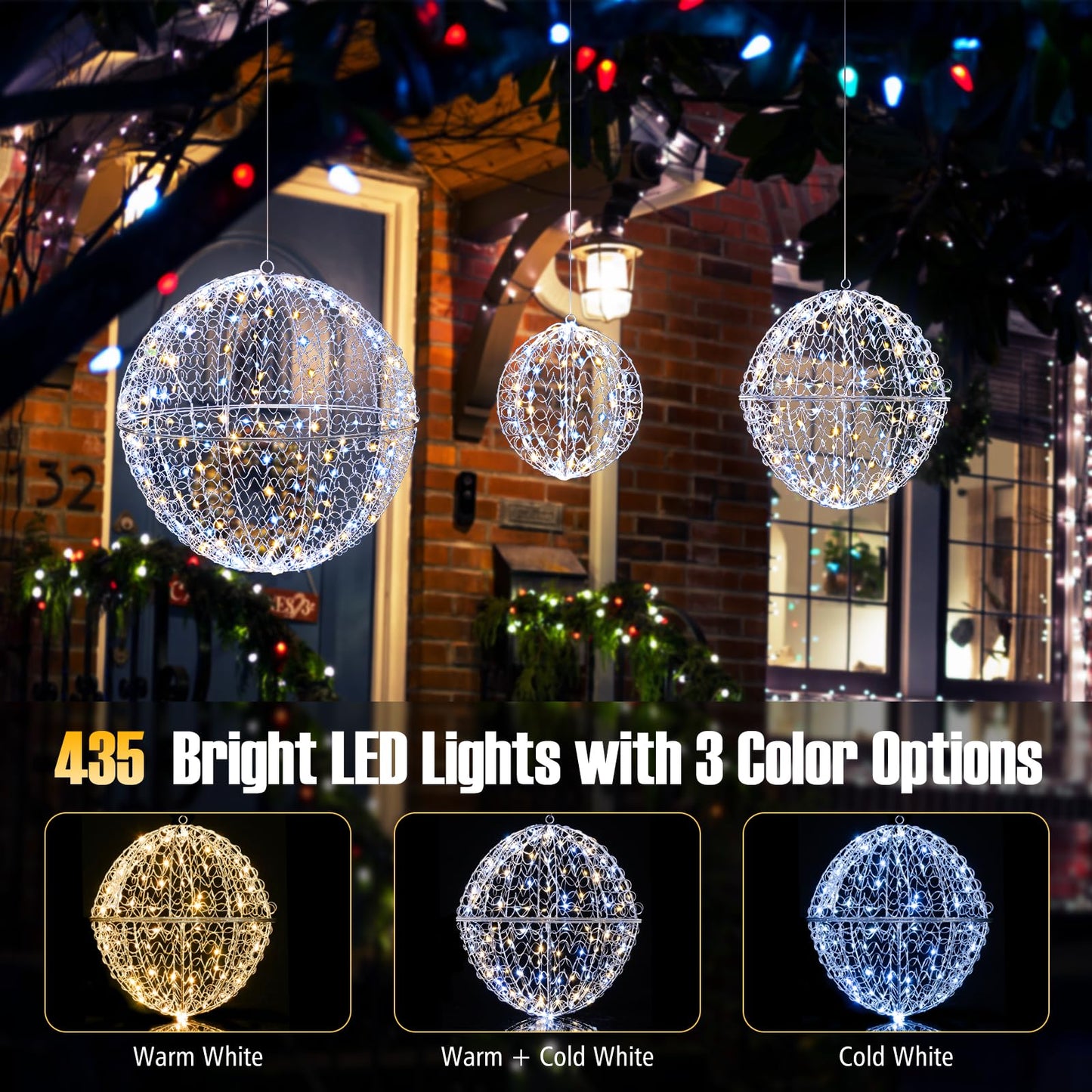Tangkula Lot de 3 boules lumineuses de Noël avec 3 couleurs d'éclairage