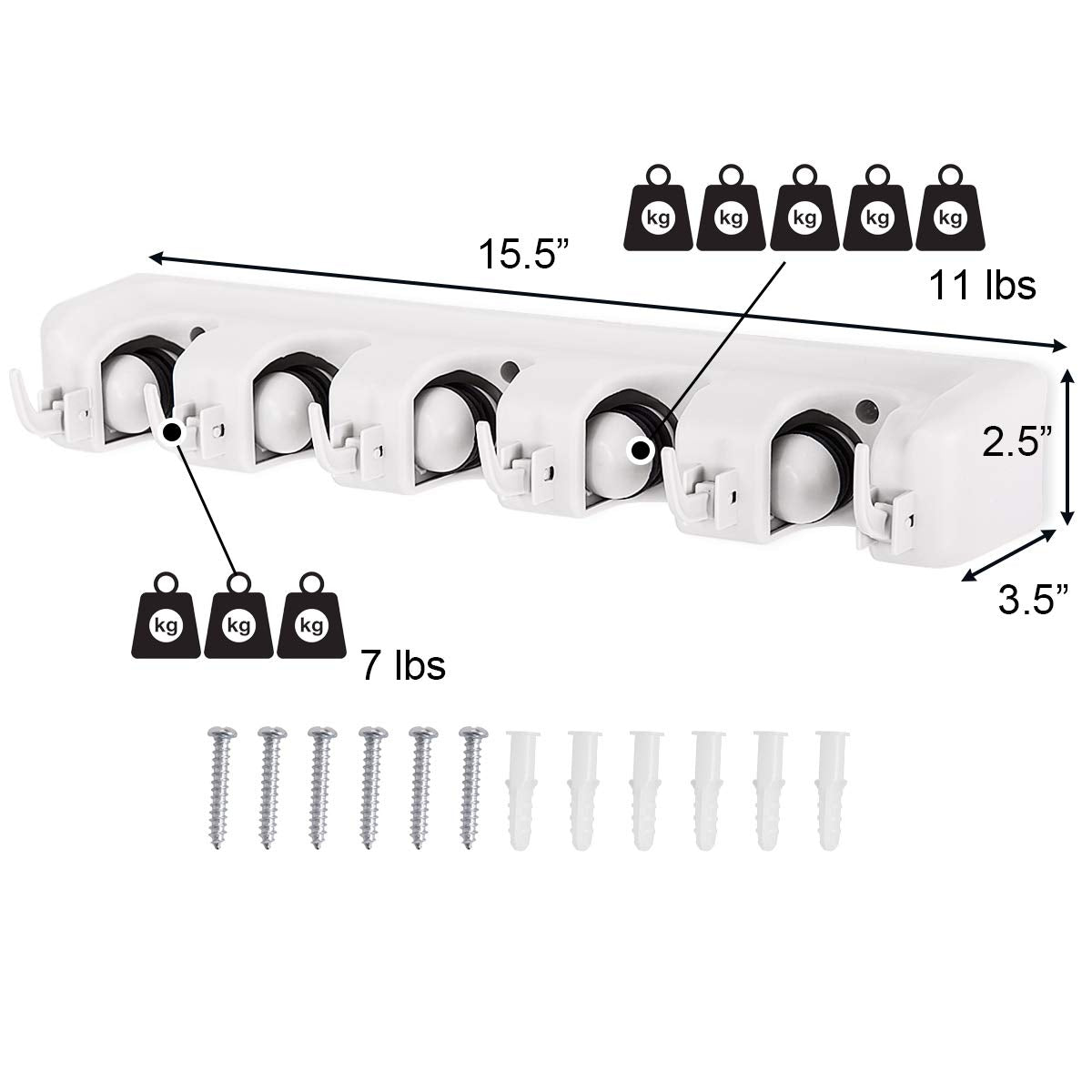 Wall Mount Mop Broom Holder, Hanging Broom Organizer w/ 5 Slots & 6 Hooks