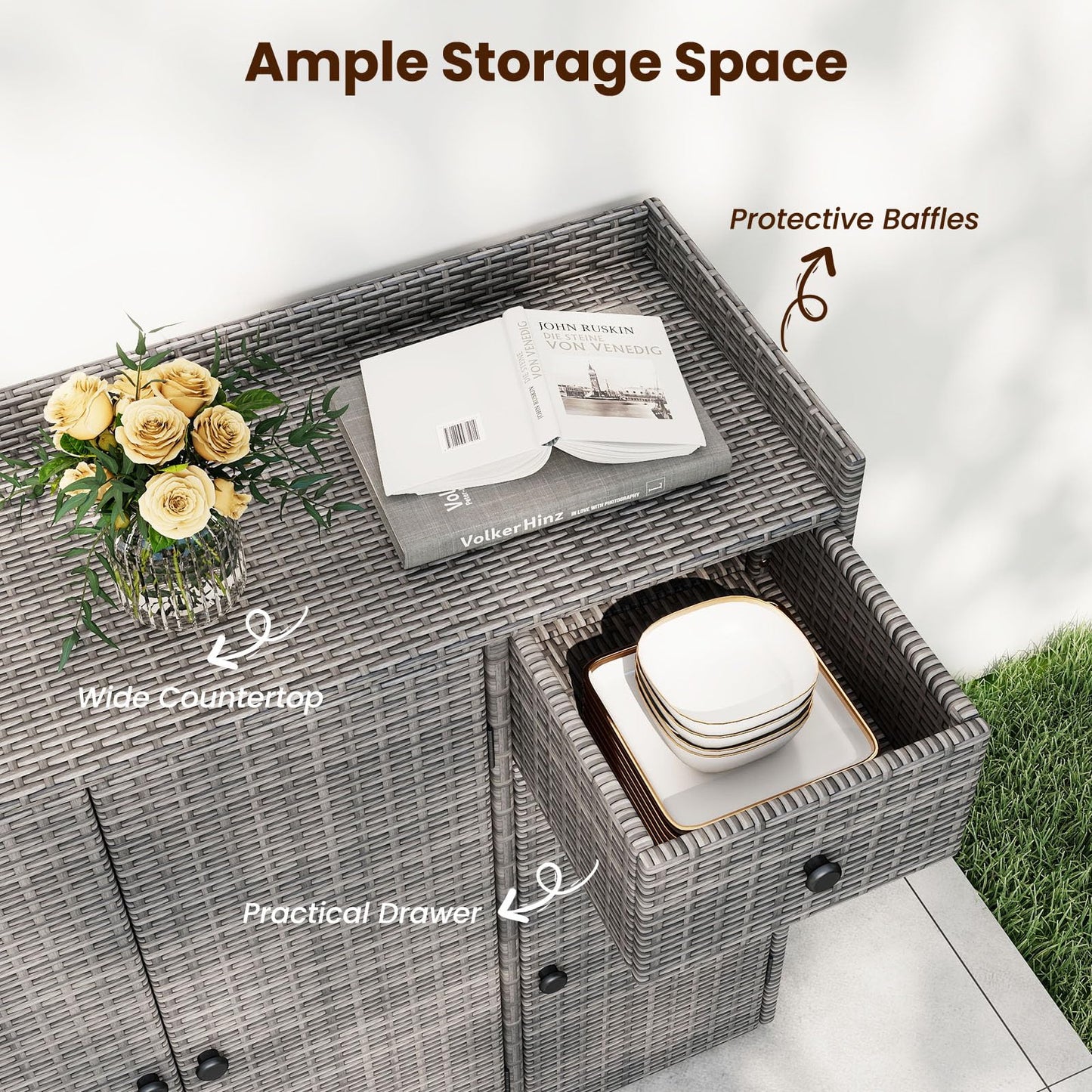 Tangkula Outdoor Cabinet with 2 Adjustable Shelves