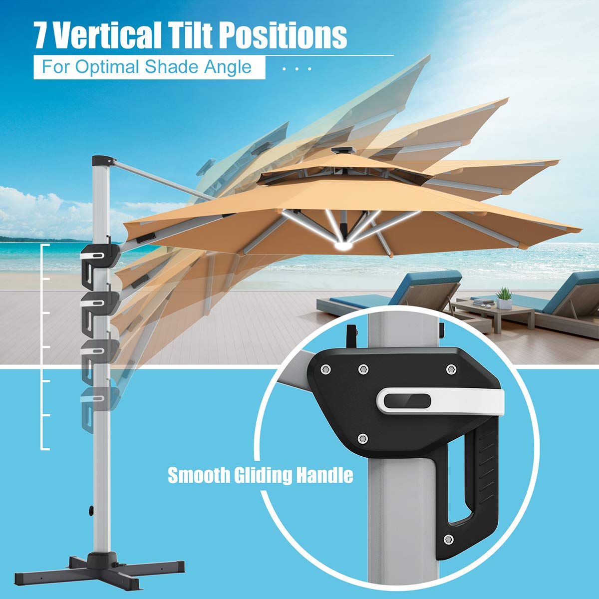 Tangkula 10 FT LED Cantilever Offset Hanging Patio Umbrella