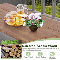 Tangkula Wood Picnic Table, Outdoor Acacia Wood Picnic Table Bench Set with 2 Built-in Benches