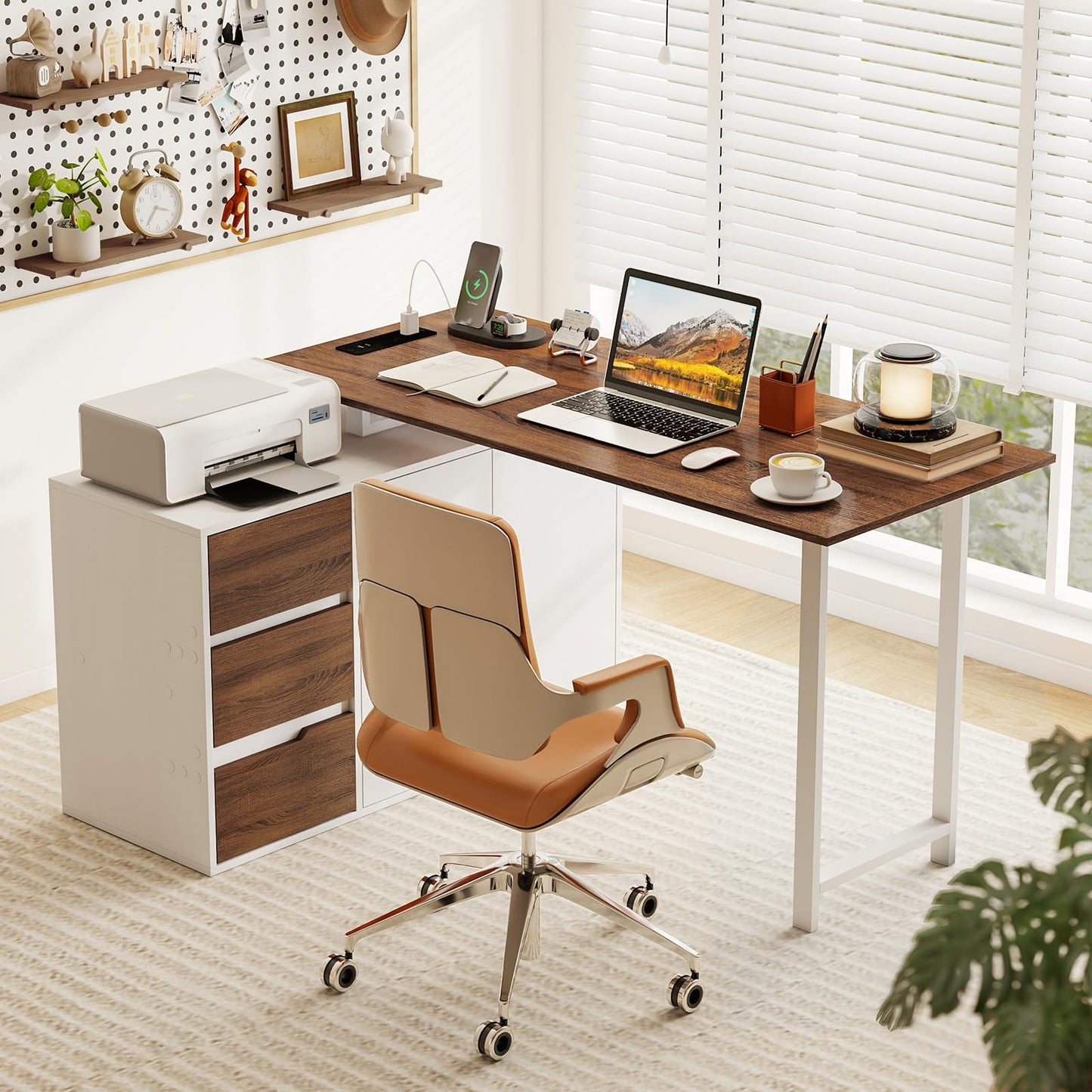 Tangkula Reversible L-Shaped Desk with File Cabinet & 3 Drawers