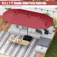 Tangkula 9 Piece Rattan Outdoor Dining Set with 13Ft Umbrella for 6