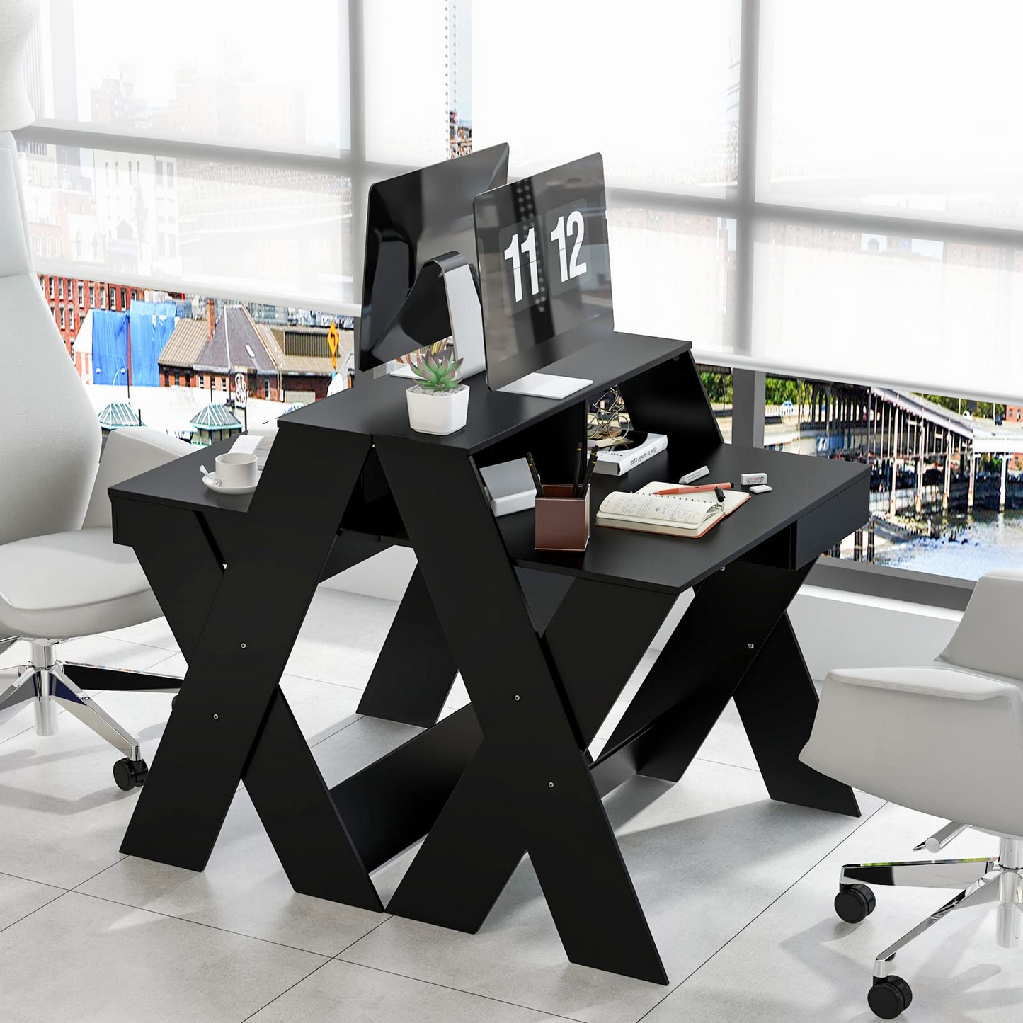 Tangkula Computer Desk with Storage Drawer, Small Writing Desk with Monitor Stand Riser