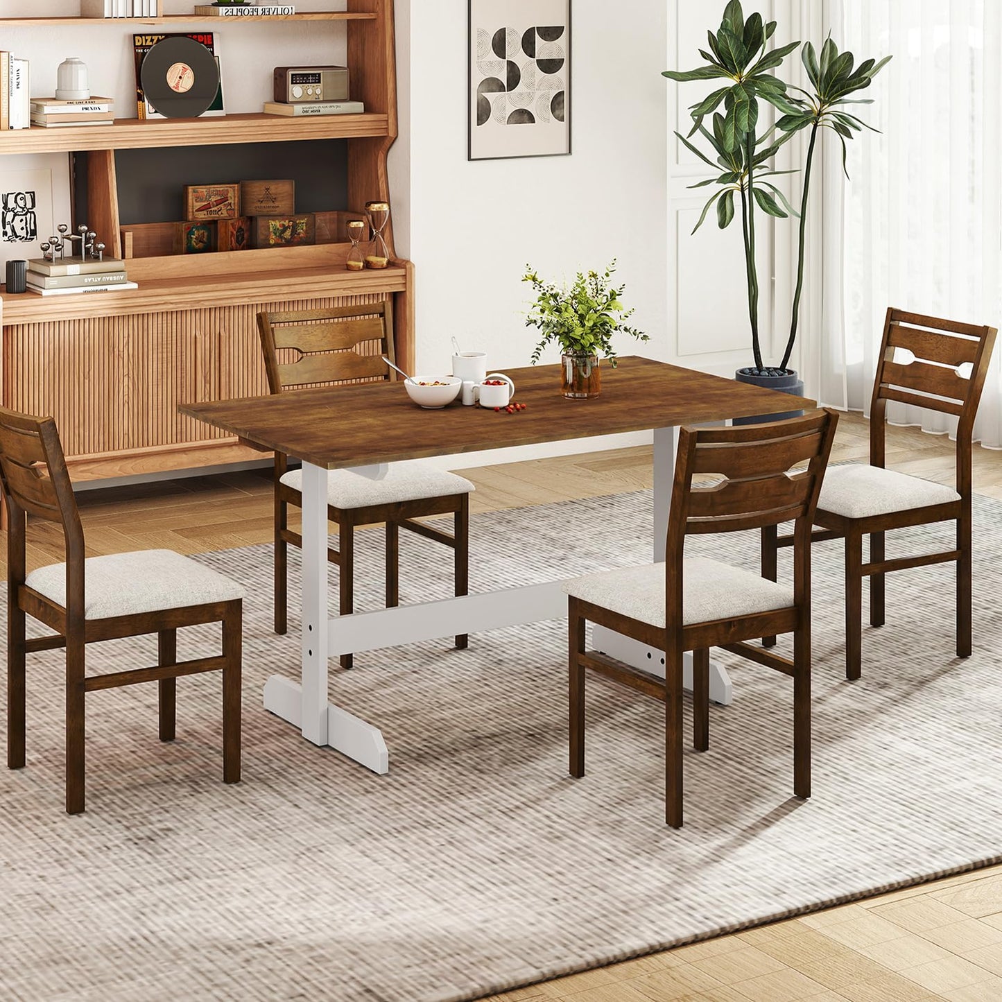 Tangkula Table à manger rectangulaire de 140 cm pour 4 à 6 personnes pour salle à manger et salon