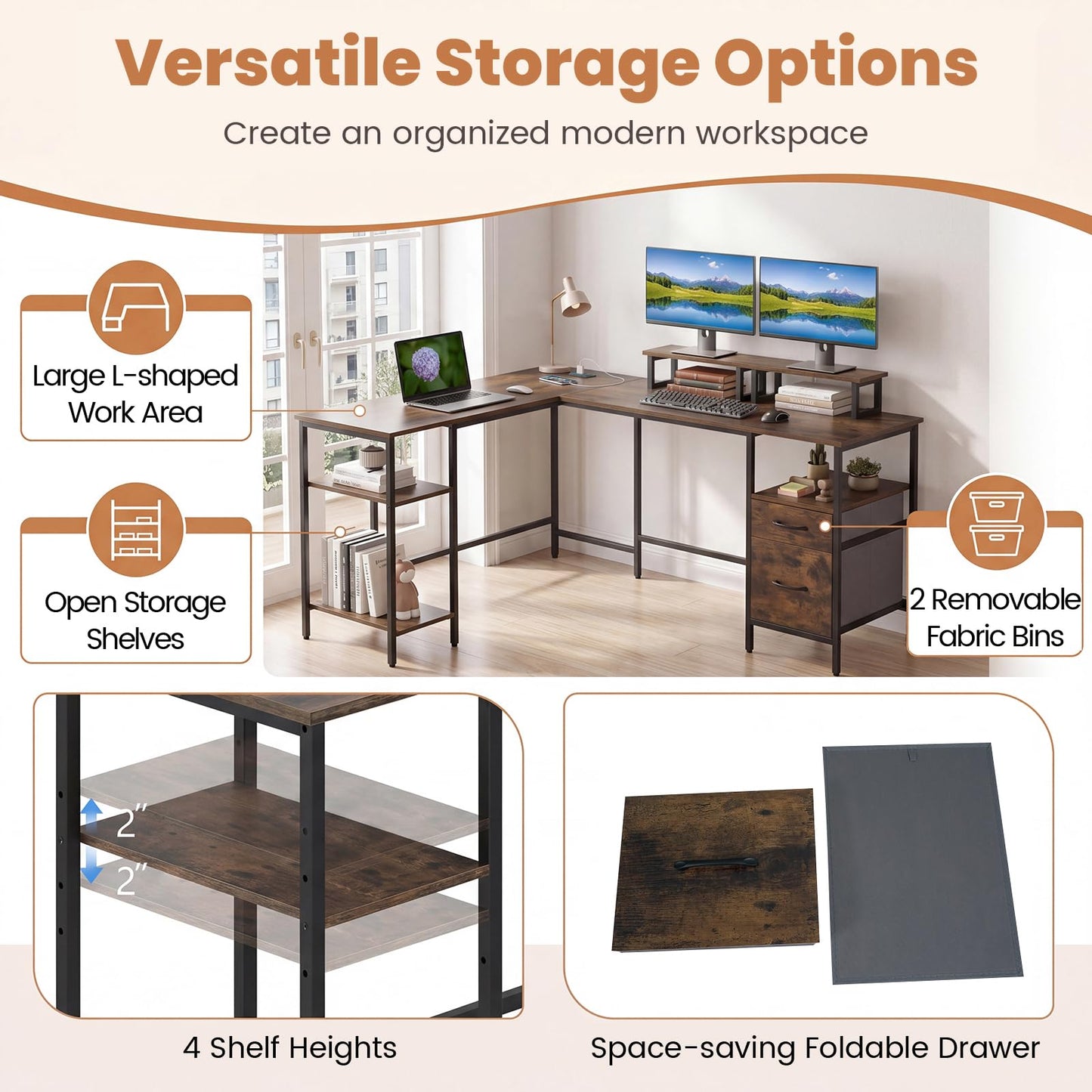 Tangkula 63" Reversible L Shaped Desk