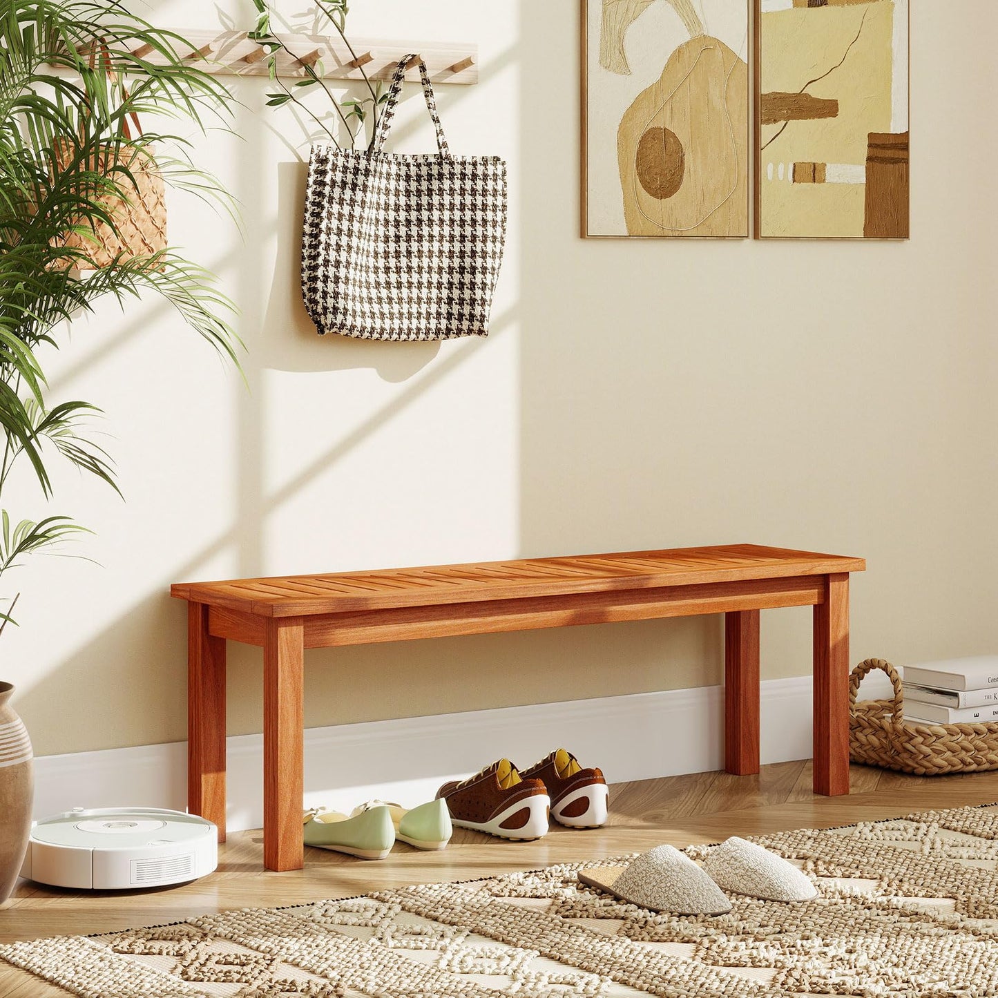 Banc de jardin Tangkula à 2 places sans dossier avec assise à lattes