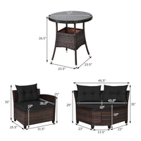 4-Piece Patio Furniture Set, C-Shape Outdoor Wicker Sectional Sofa Set