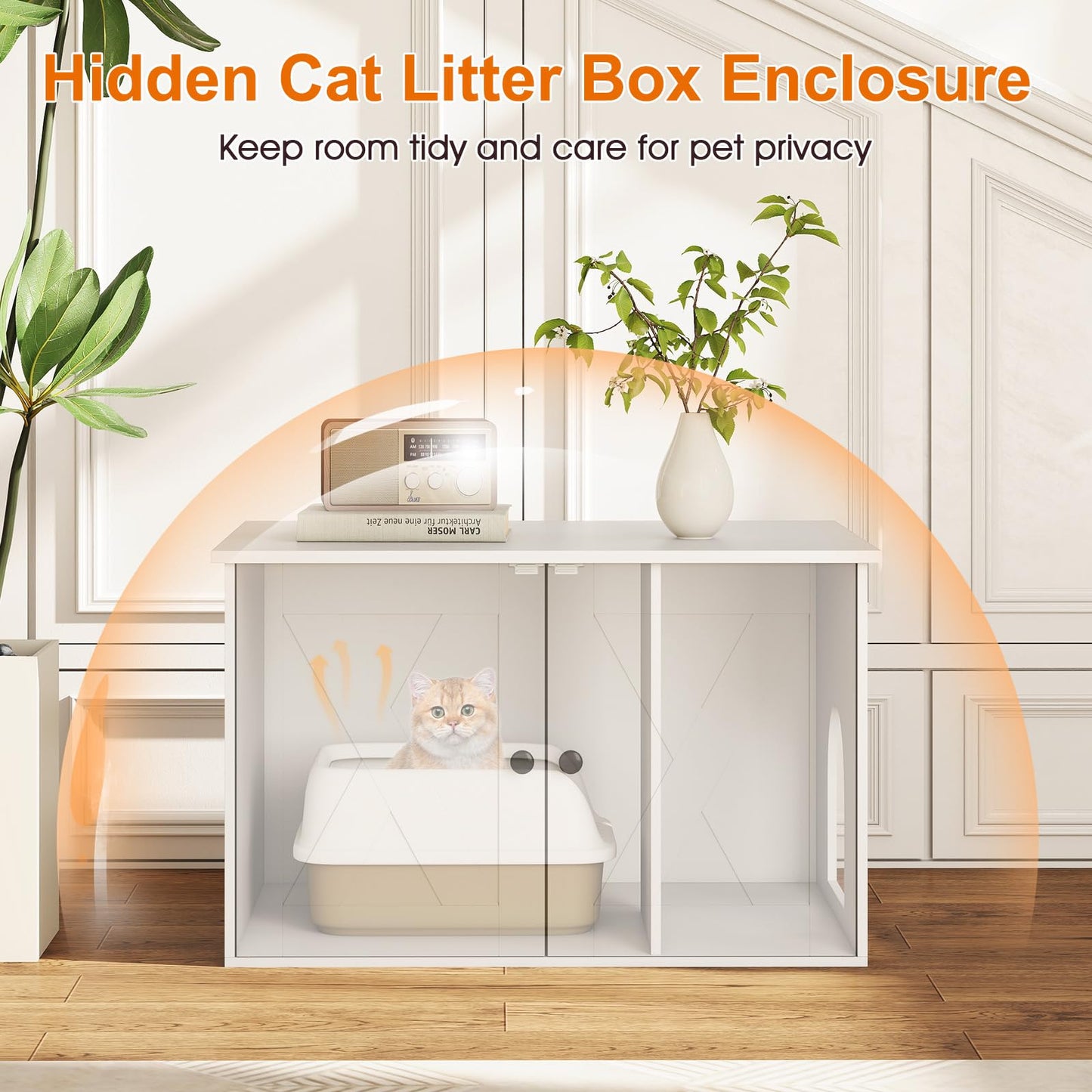 Tangkula Cat Litter Box Enclosure | Hidden Cat Washroom Cabinet with Double Doors