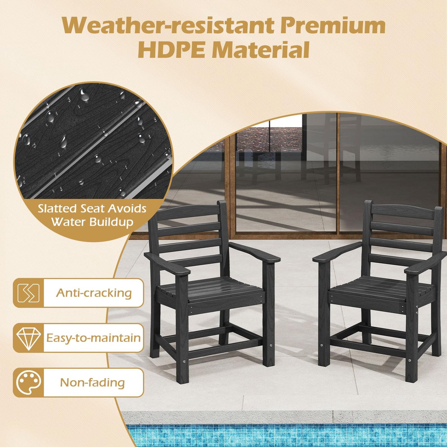 Tangkula HDPE All Weather Outdoor Chair w/Curved Seat (2/4)