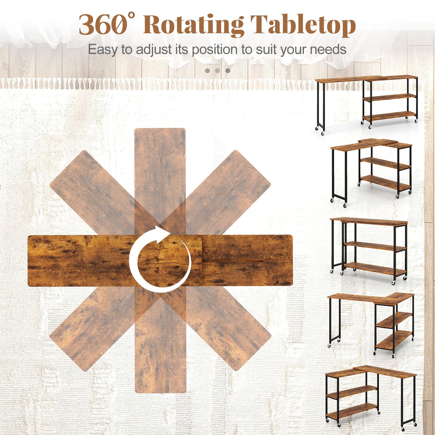 Tangkula Large 360° Free Rotating Sofa Side Table