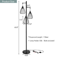 Tangkula Industrial Floor Lamp with 3 Hanging Lampshades