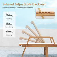 Tangkula Patio Chaise Lounge Chair, 5 Position Adjustable Acacia Wood Patio Lounger
