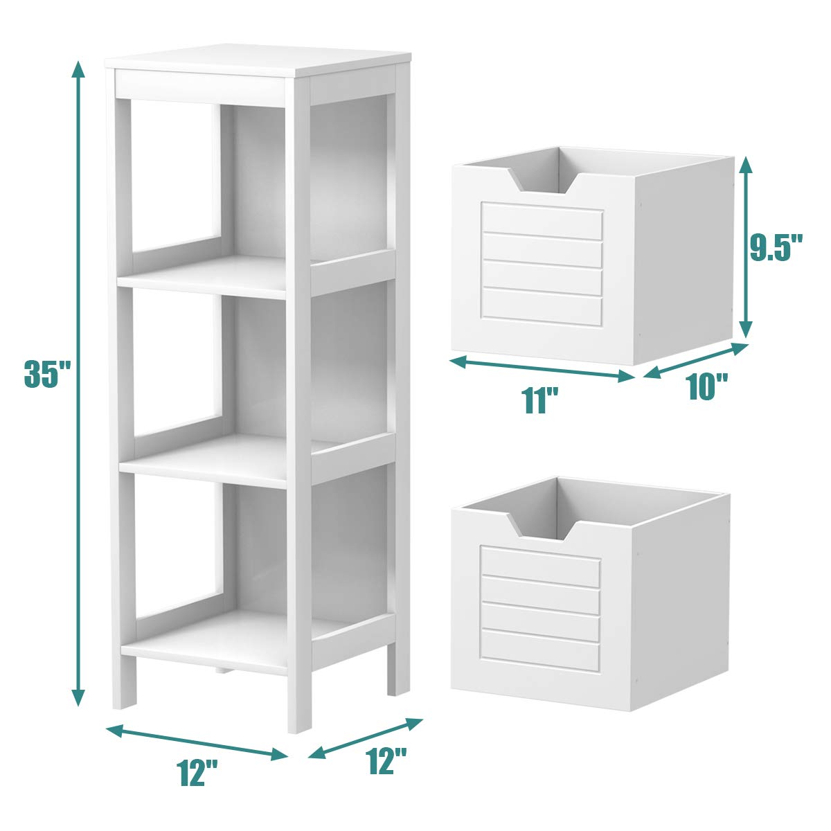 Tangkula Bathroom Floor Cabinet, Multifunctional Wooden Storage Cabinet with 2 Adjustable Drawers