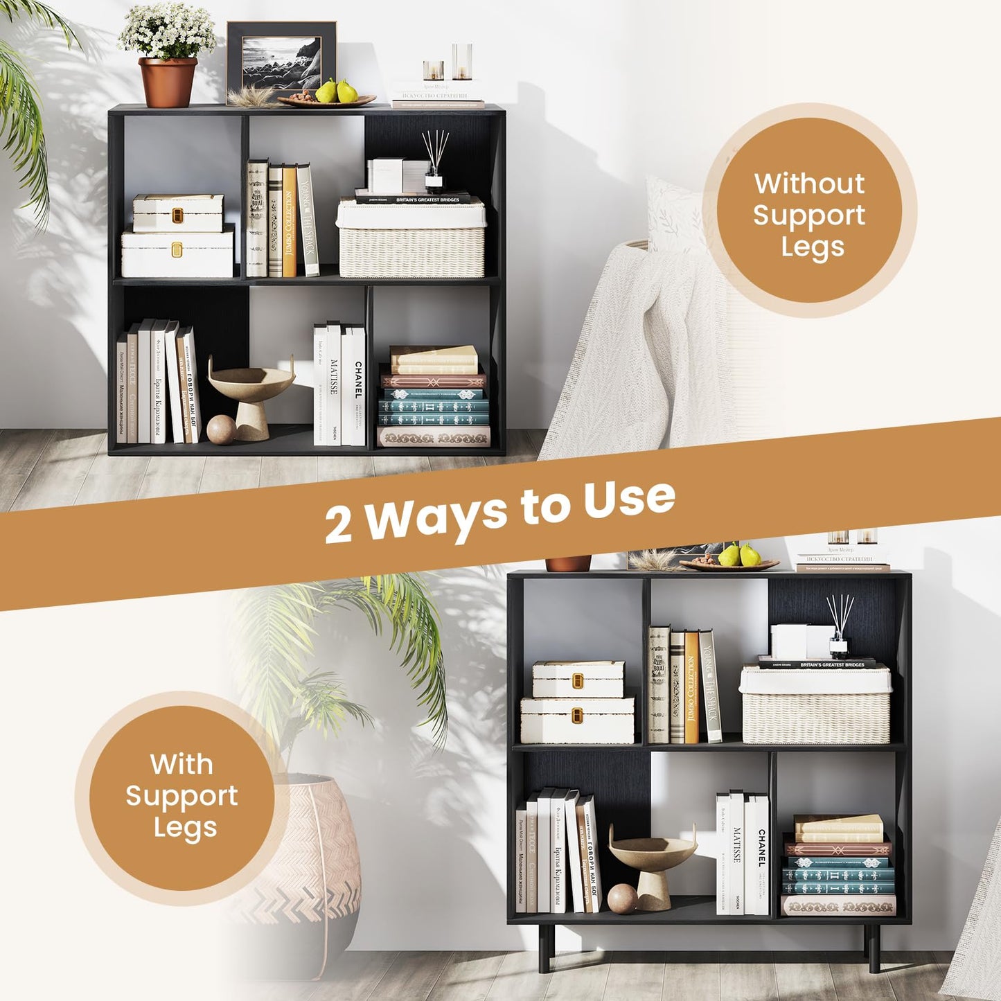 Tangkula 4 Cubby Open Bookcase