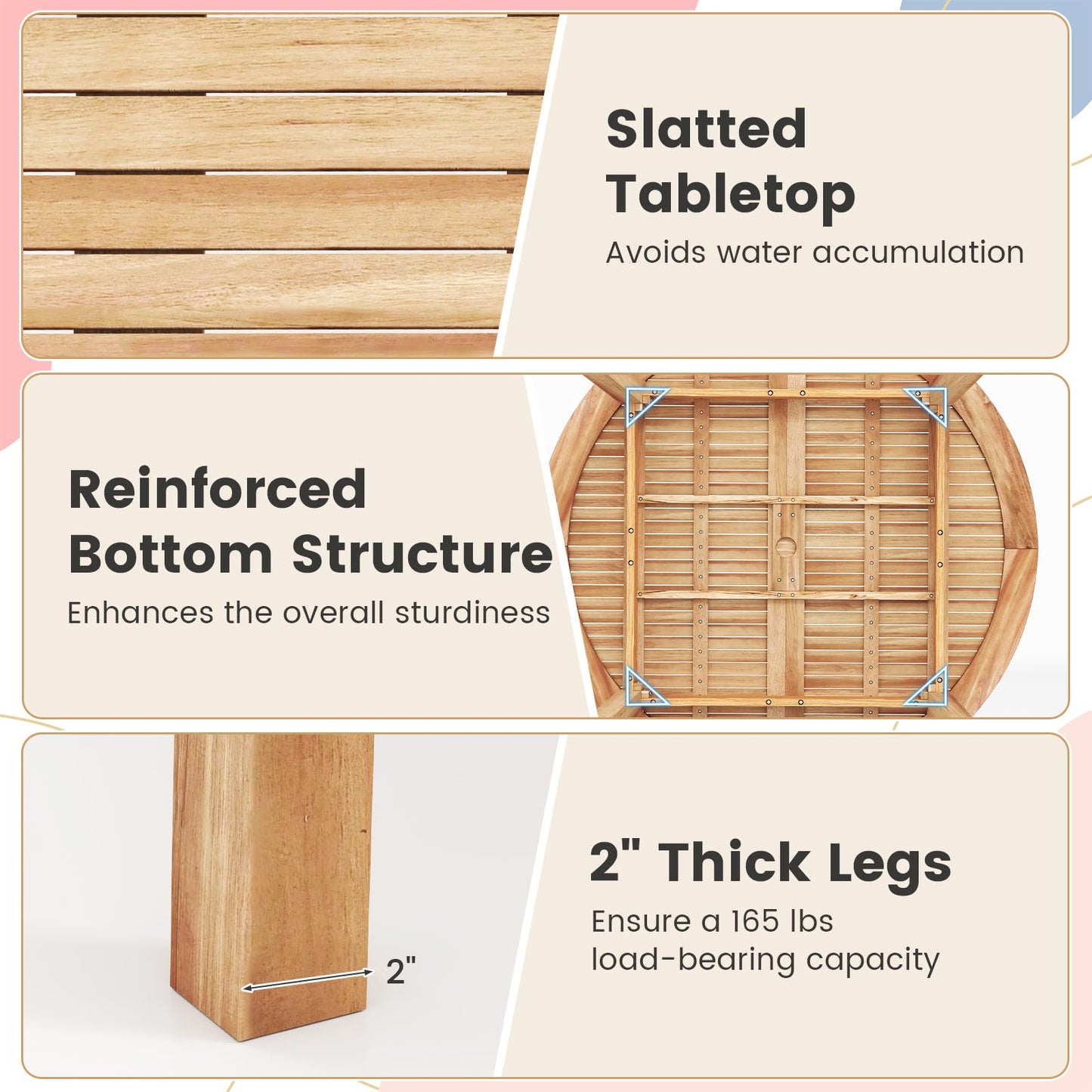 Tangkula 5 Pieces Wood Round Patio Dining Set with Umbrella Hole and Soft Cushion