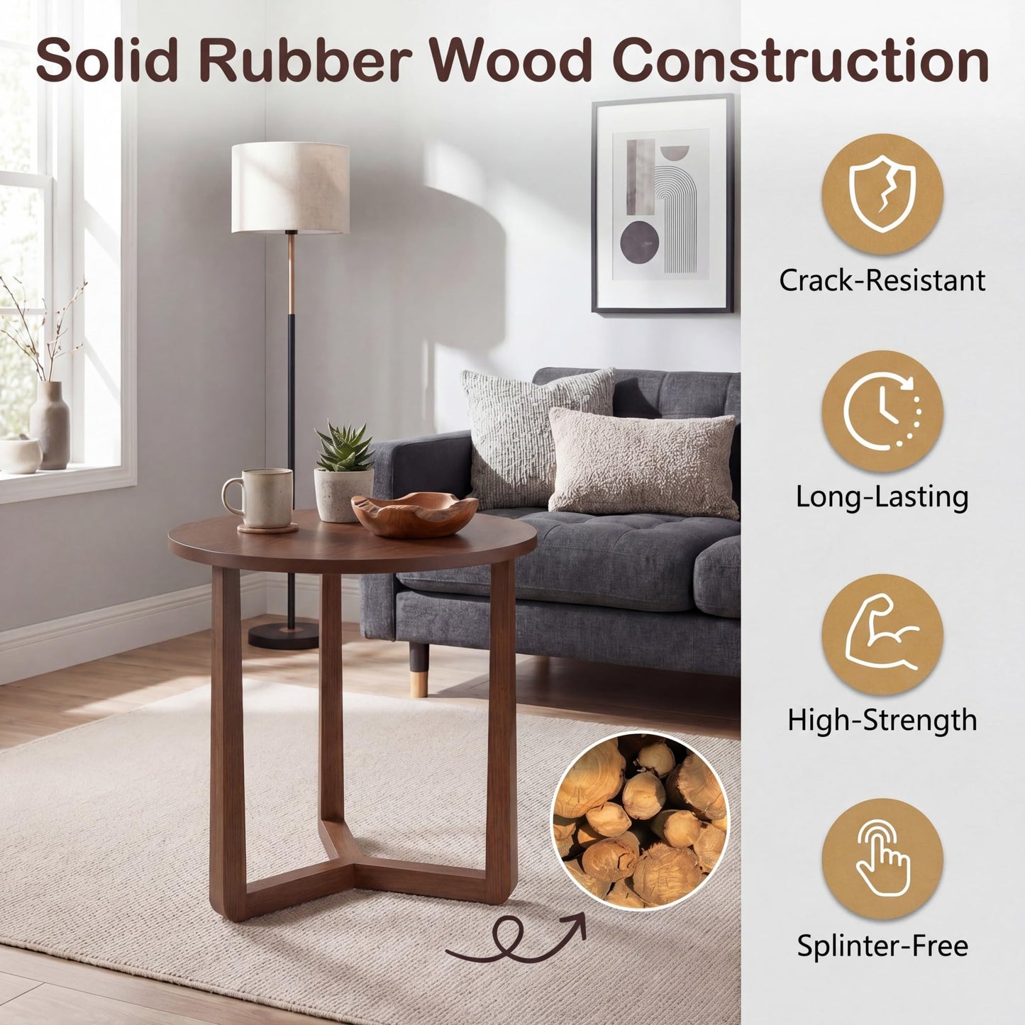 Tangkula Farmhouse 22.5" Round End Table with Solid Rubber Wood Legs (1/2)