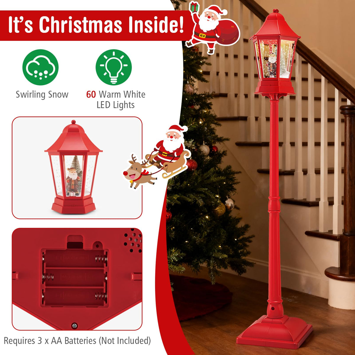 Tangkula 5.3 Ft 2-in-1 Musical Christmas Snow Globe Lamp Post Decorations