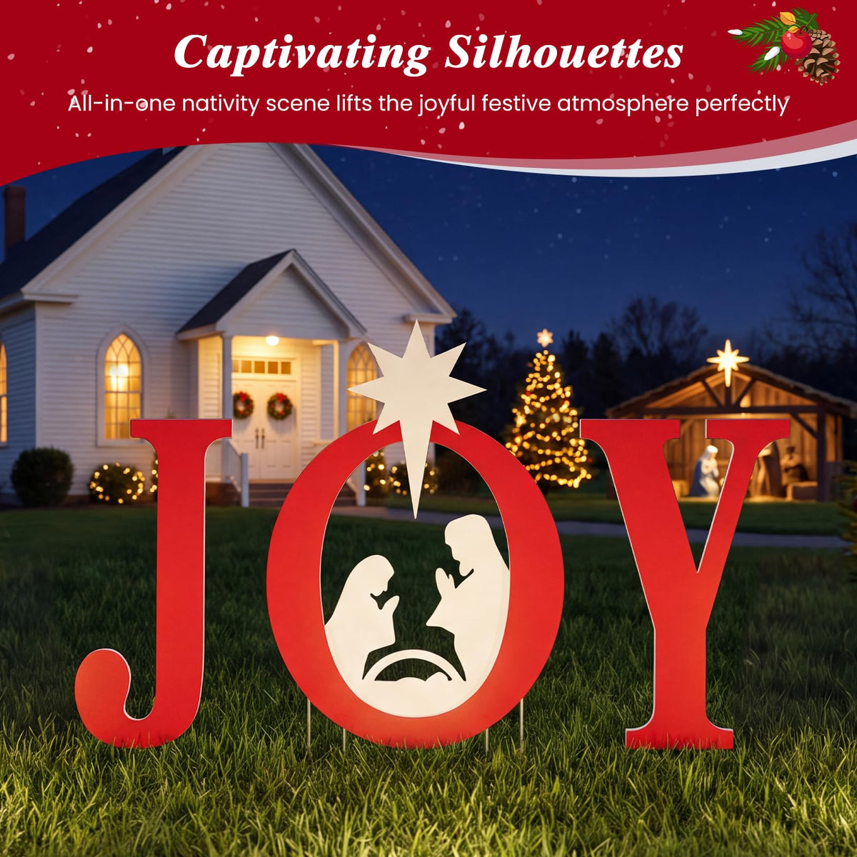 Tangkula 3 Pieces Outdoor Christmas Joy Nativity Yard Signs Decoration Set