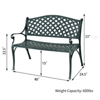 Outdoor Garden Bench Park Bench, All-Weather Cast Aluminum Patio Bench Chair Porch Loveseat