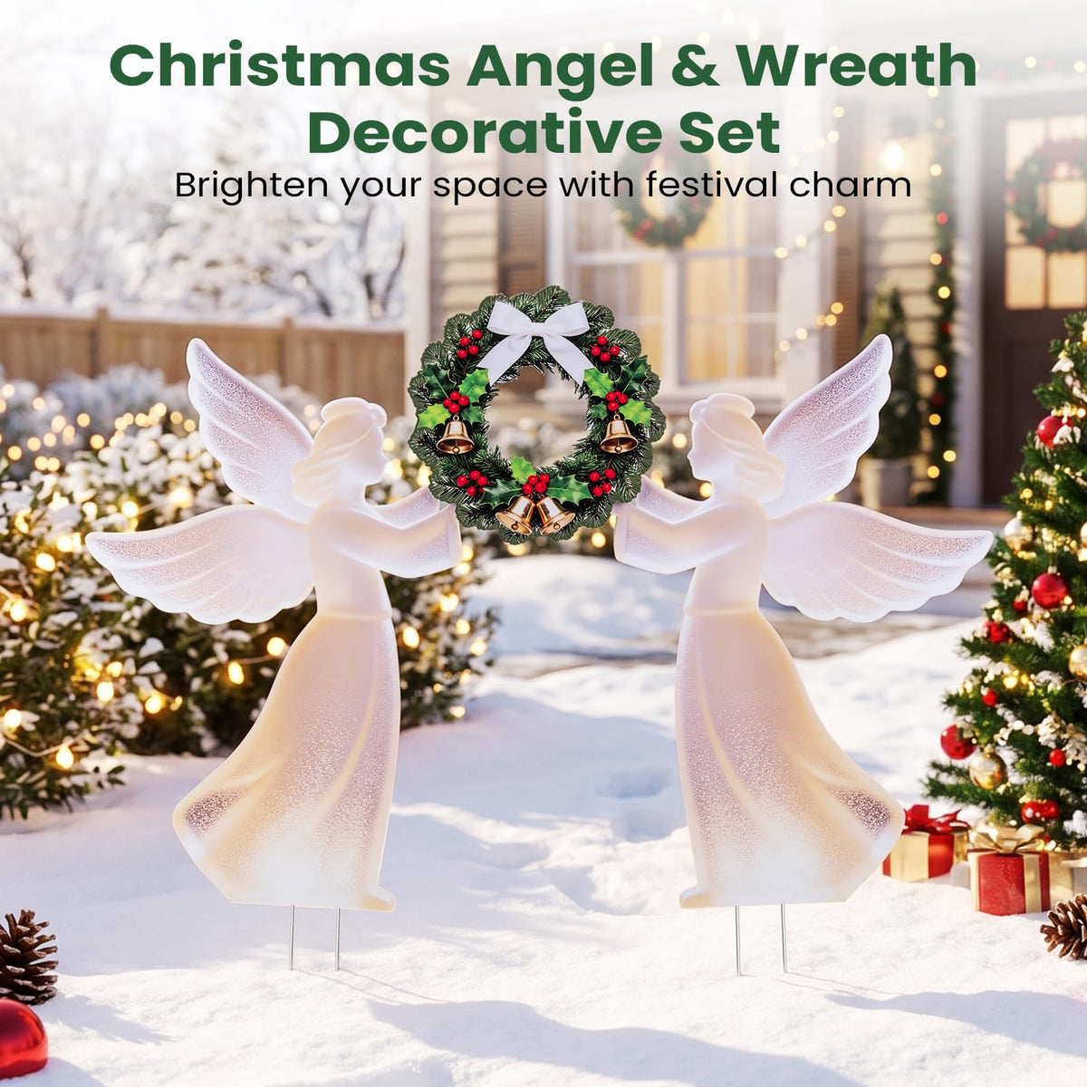 Tangkula Outdoor Christmas Angel & Wreath Decorative Set