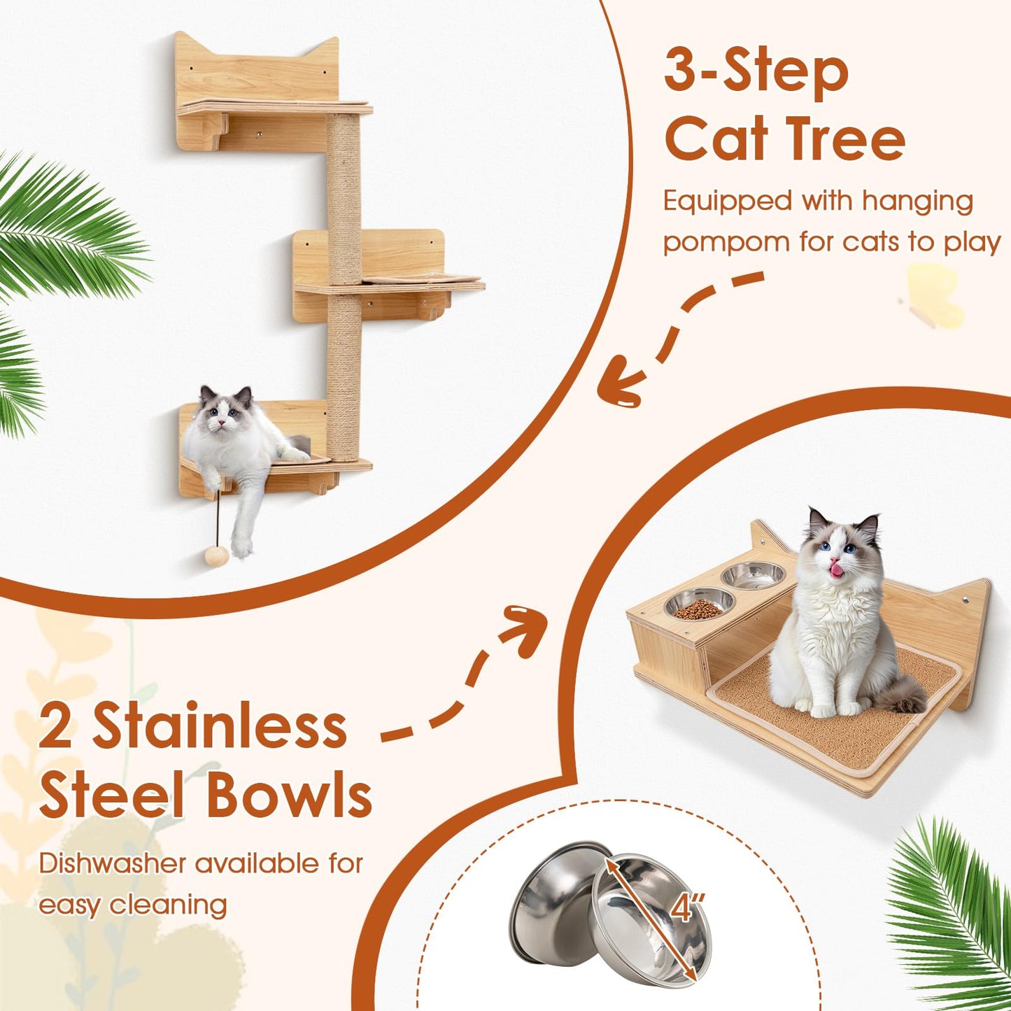 Tangkula Cat Wall Shelves 6 Pieces Wooden Wall Mounted Kitten Furniture Set