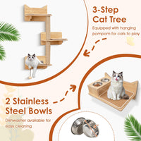 Tangkula Cat Wall Shelves 6 Pieces Wooden Wall Mounted Kitten Furniture Set