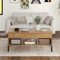 Tangkula Lift Top Coffee Table with Metal Legs, Rising Center Table w/Hidden Compartment & 3 Open Cubbies