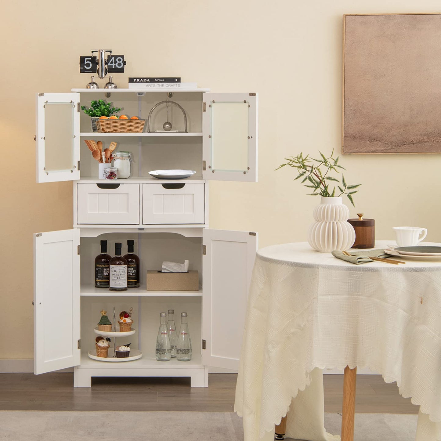 Tangkula Tall Bathroom Storage Cabinet, Freestanding Floor Cabinet