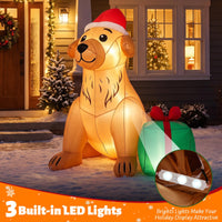 Tangkula 5 FT Christmas Inflatable Golden Retriever Dog with Gift Box