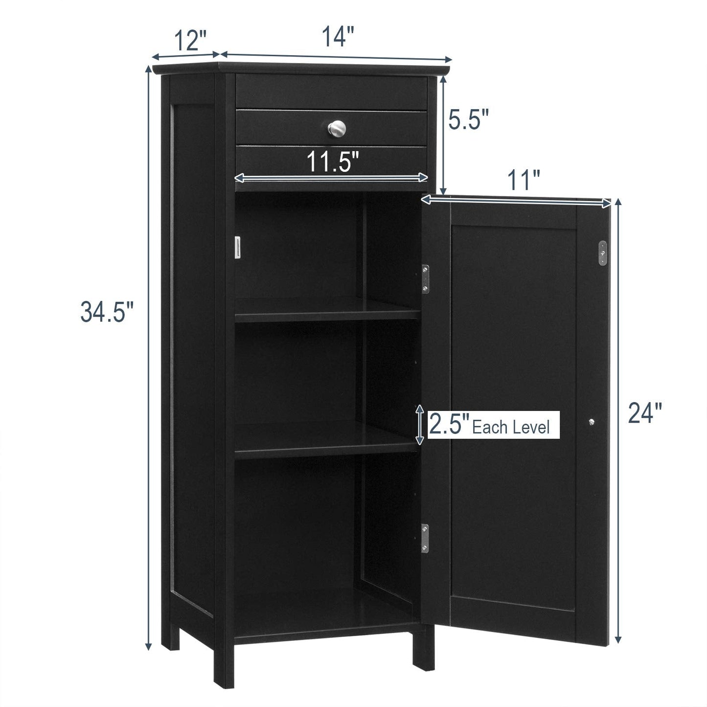 Bathroom Floor Cabinet, Wooden Side Storage Organizer Unit