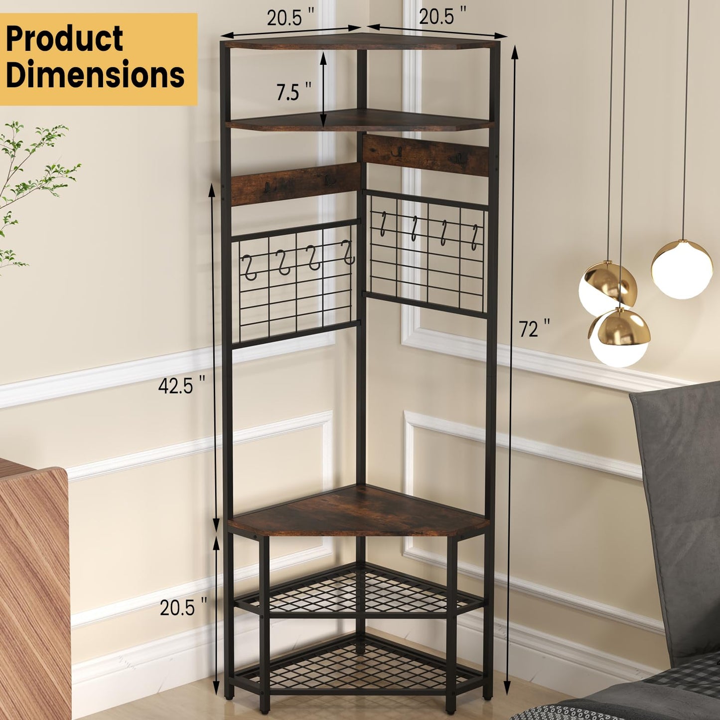 Tangkula 5-Tier Corner Hall Tree with Shoe Storage Bench