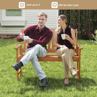 Tangkula Patio Wood Bench Garden Armrest Loveseat with Inclined Backrest
