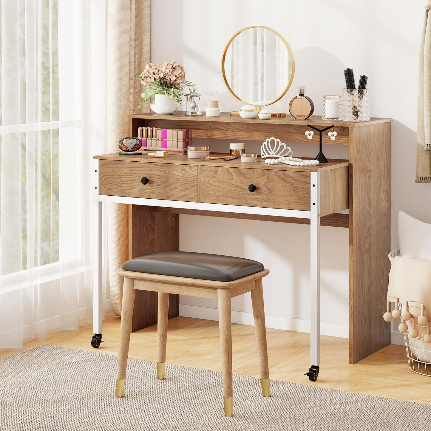 Tangkula Extendable Computer Desk with 2 Storage Drawers