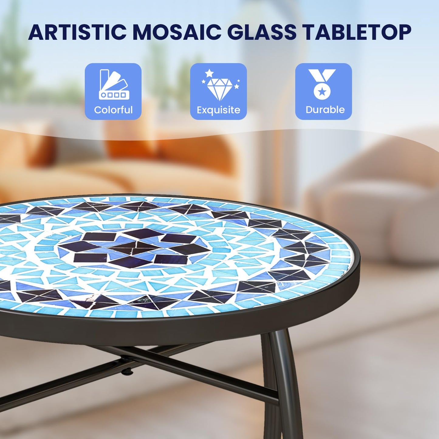 Tangkula Outdoor Side Table w/Ceramic Tile Top & Metal Frame