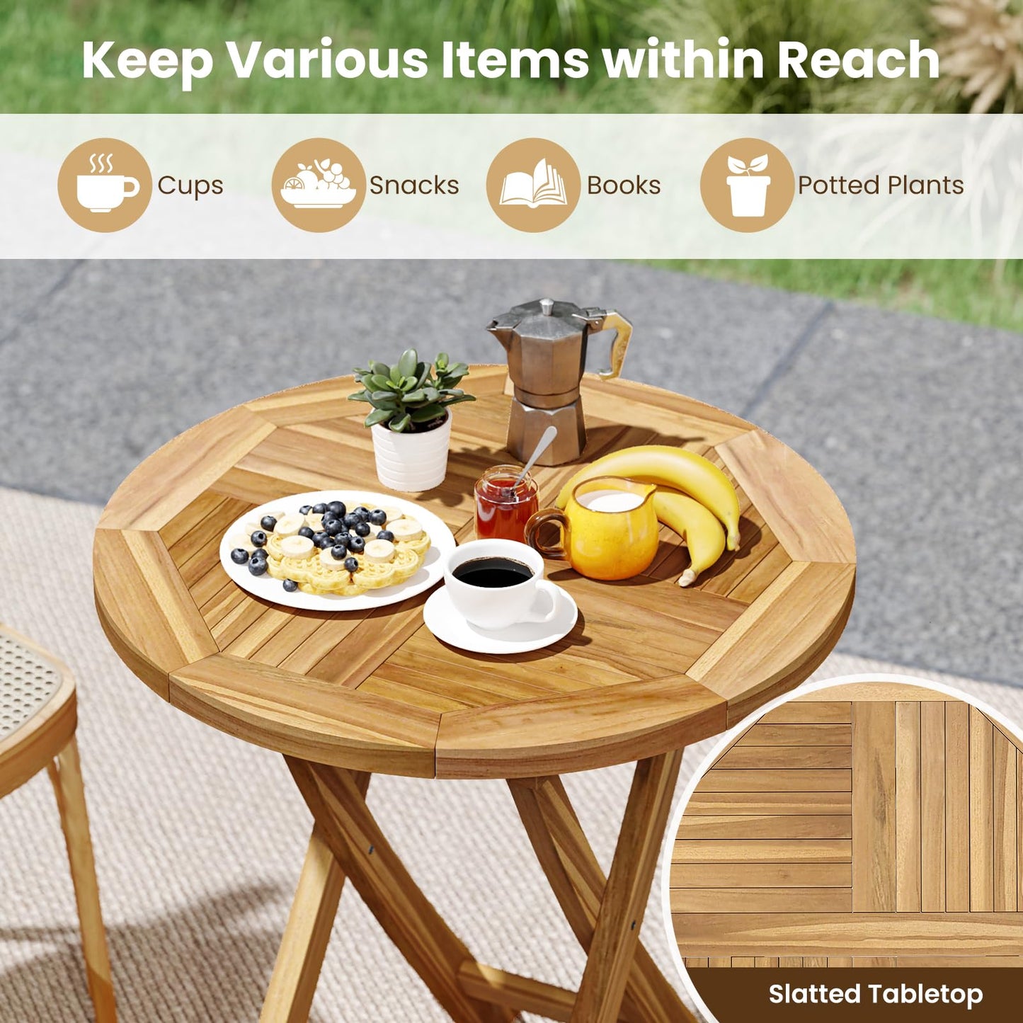 Tangkula 27.5 Inch Patio Bistro Table with Slatted Tabletop