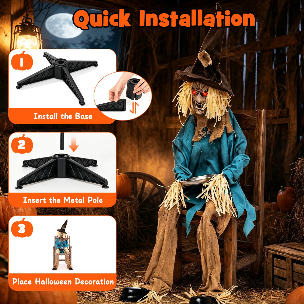 Tangkula 5.2 FT Animated Halloween Sitting Scary Scarecrow Decoration