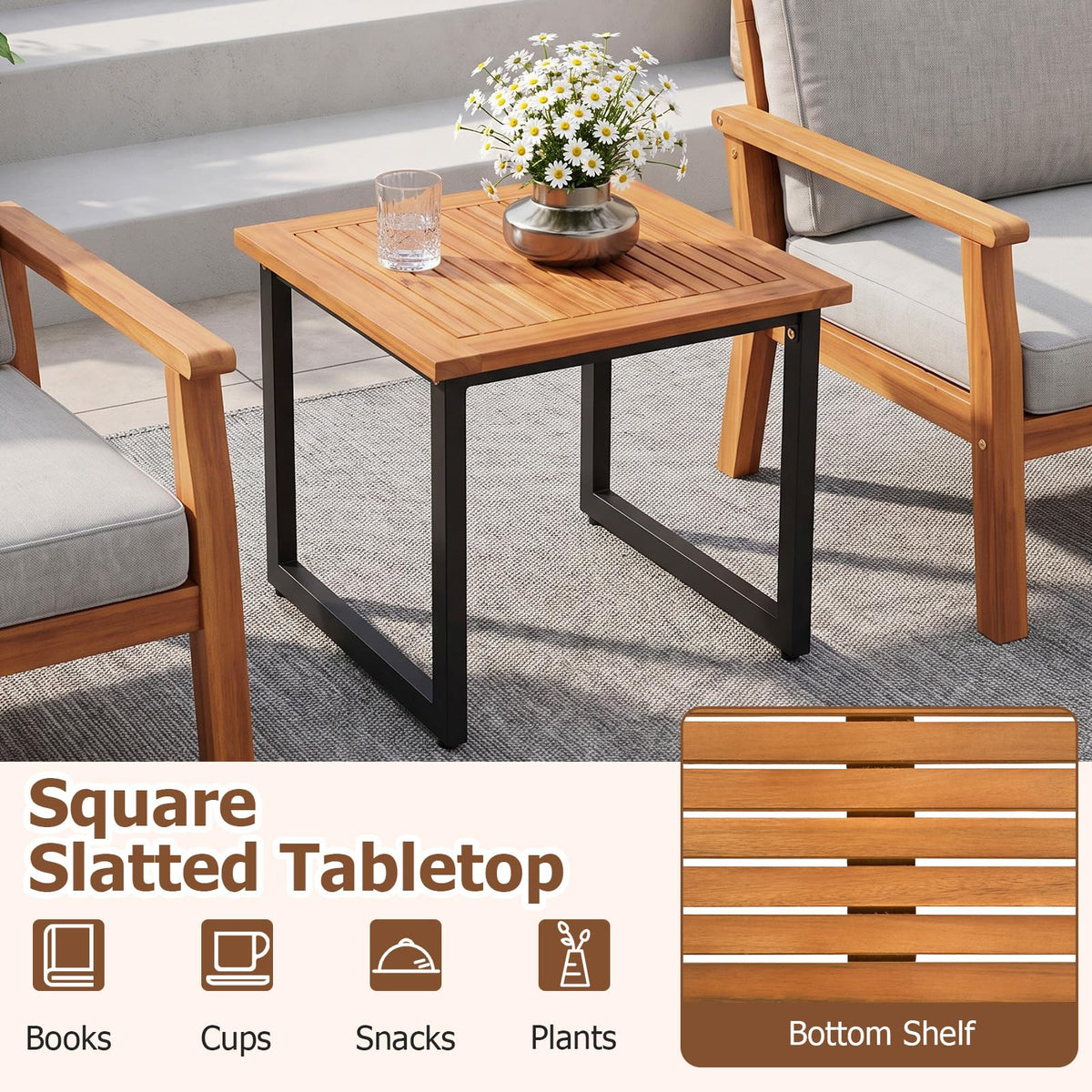 Tangkula 18" Square Acacia Wood Patio Side Table