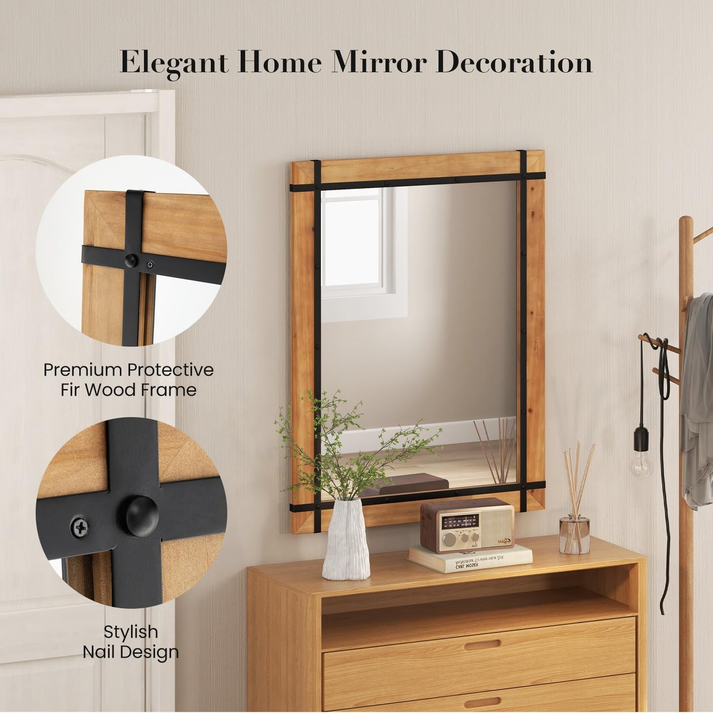 Tangkula 40" x 30" Inch Farmhouse Wall Mirror