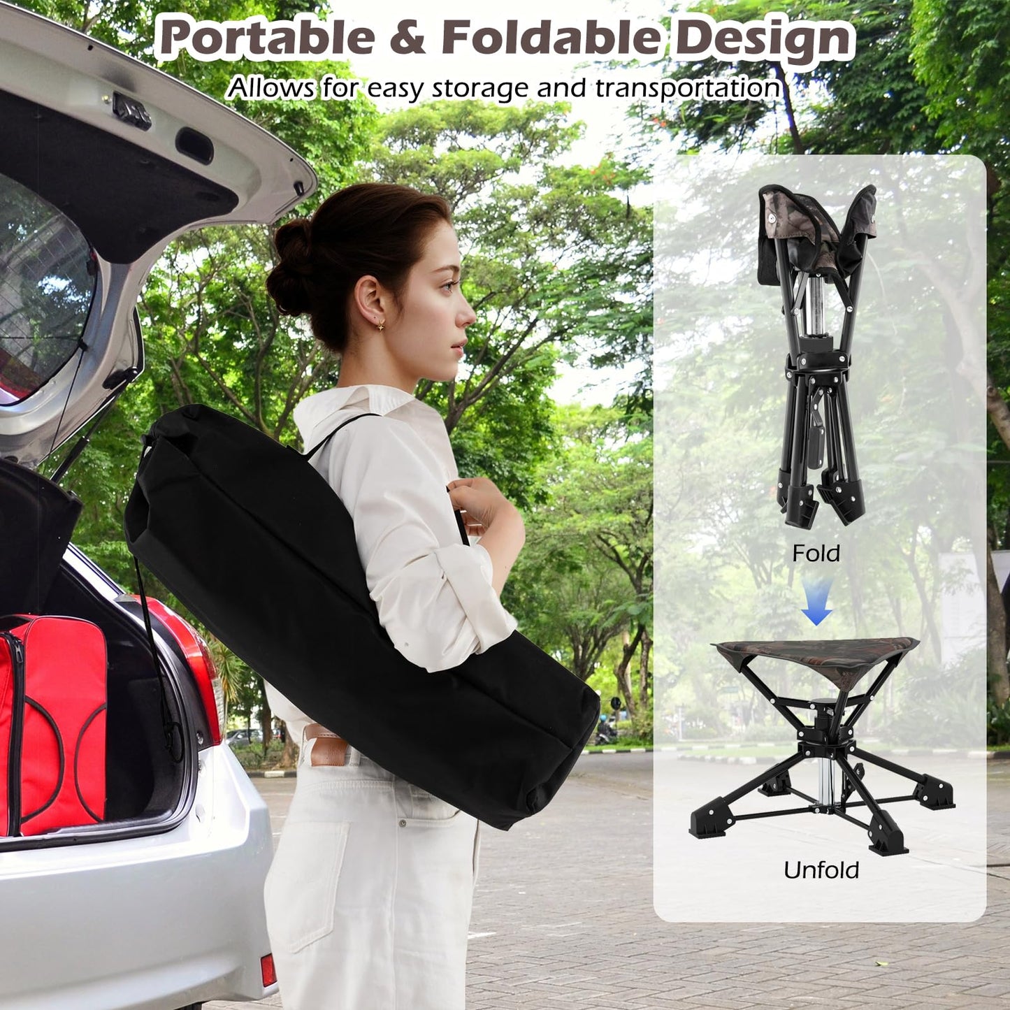 Tangkula 360°Swivel Foldable Camping Stool with Anti-Sink Feet & Carrying Bag