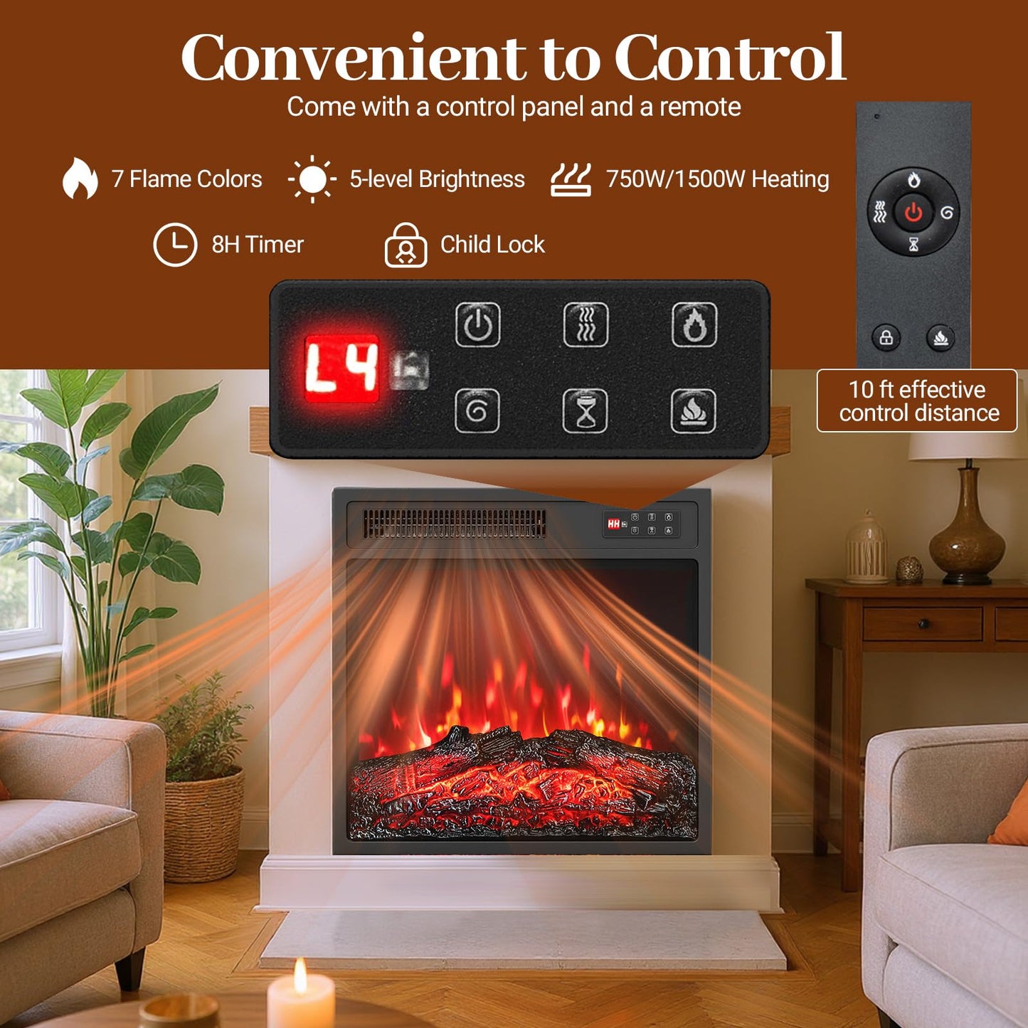 Tangkula 18 Inch Electric Fireplace Insert with Remote Control and 7 Realistic Flame Colors