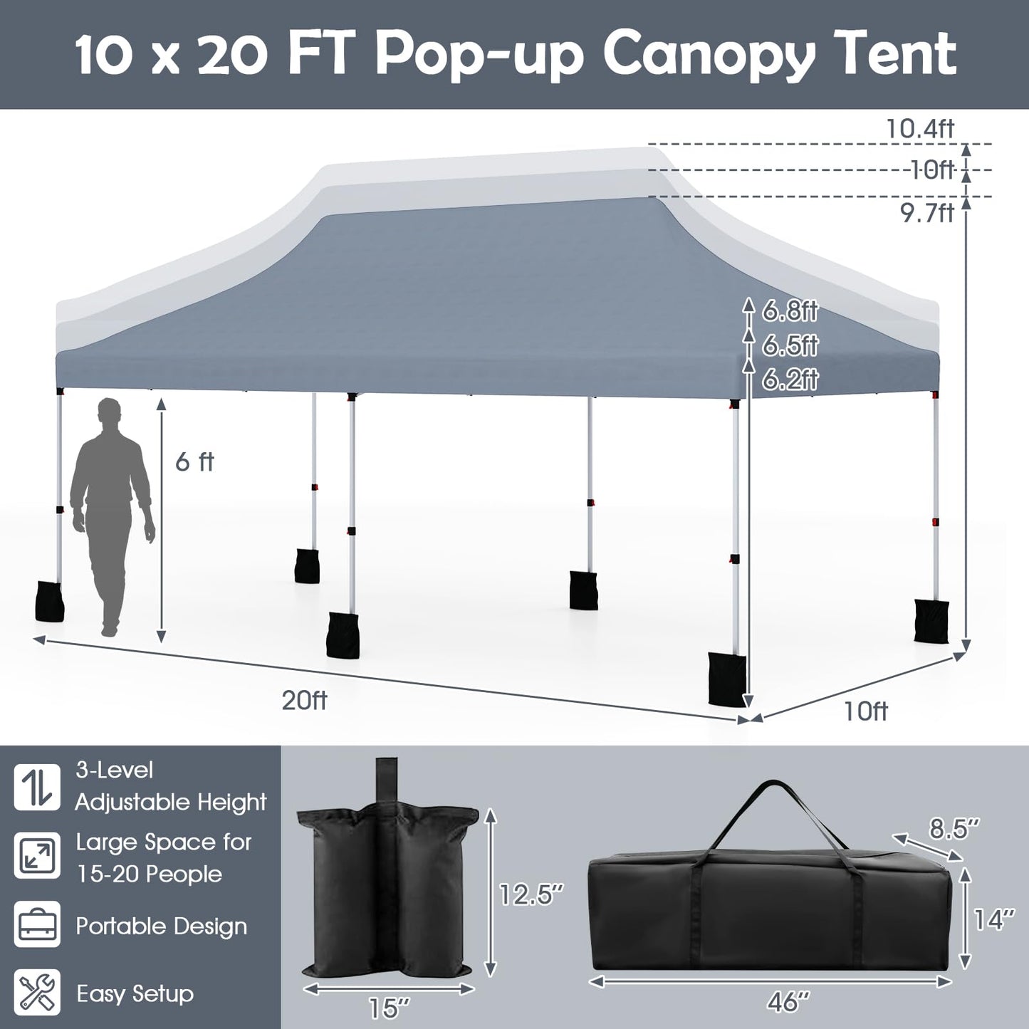 Tangkula 10x20 Ft Pop Up Canopy