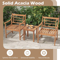 Tangkula 3 Piece Wood Patio Furniture Set, Outdoor Bistro Set w/Soft Seat Cushions