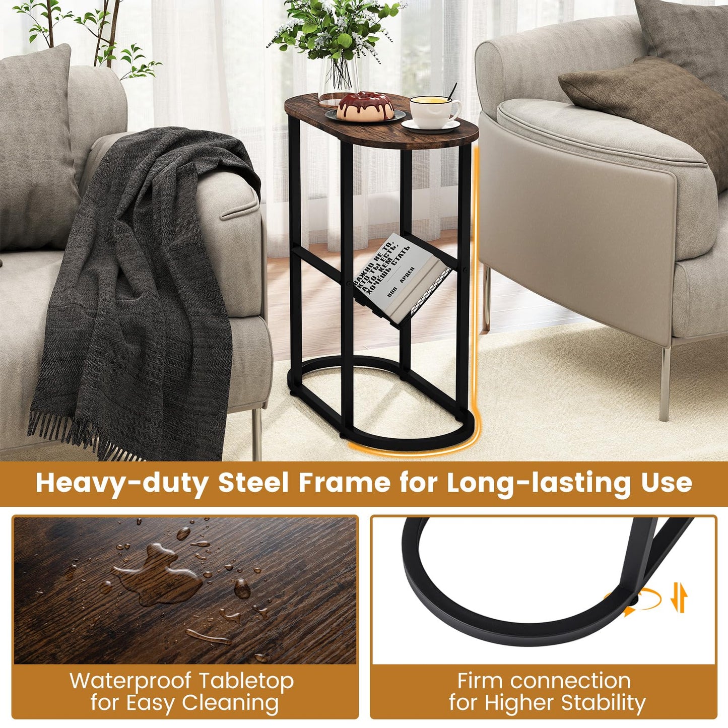 Tangkula Table d'appoint ovale étroite pour salon chambre à coucher