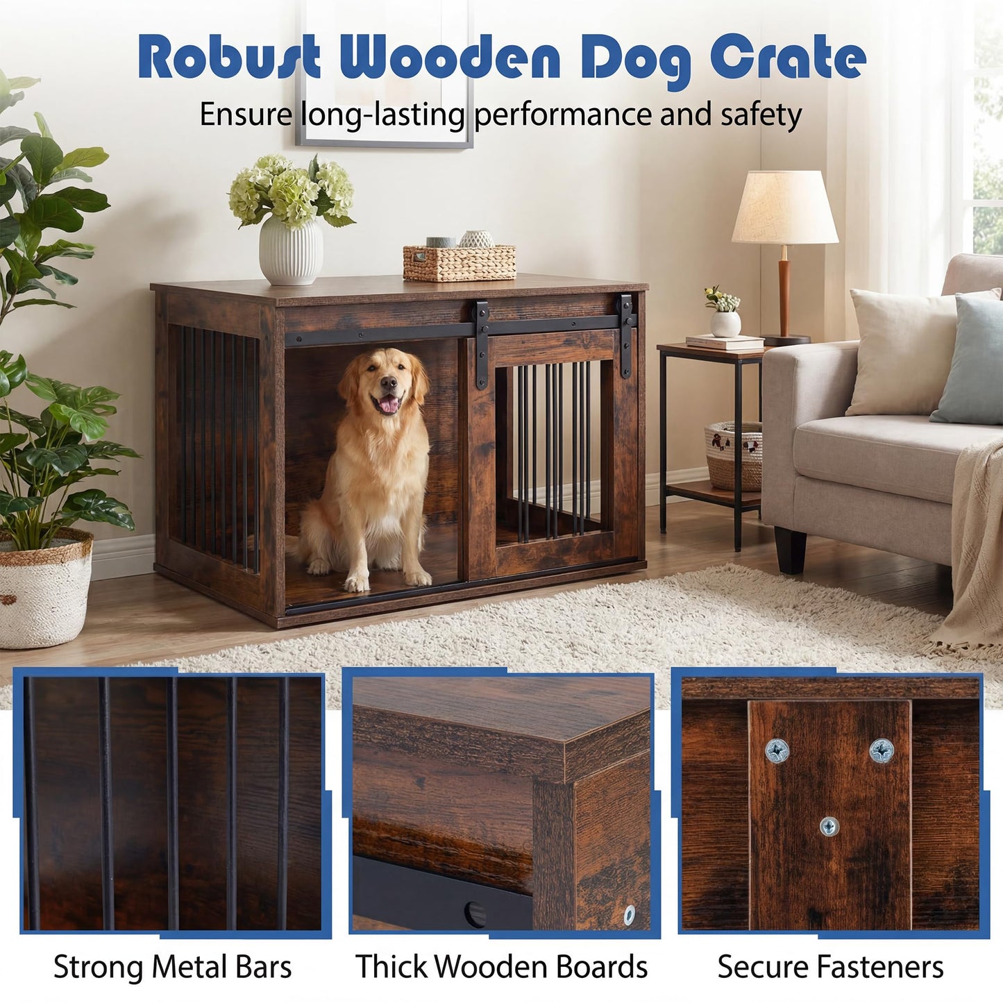 Tangkula Farmhouse Wooden Dog Crate Furniture