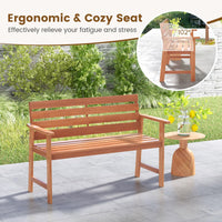 Tangkula 48 Inch Hardwood Patio Bench, Wood 2-Seat Chair with Breathable Slatted Seat & Inclined Backrest