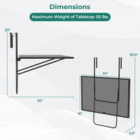 Tangkula Balcony Railing Table Outdoor Folding Hanging Table（24” x 20” x 20”）